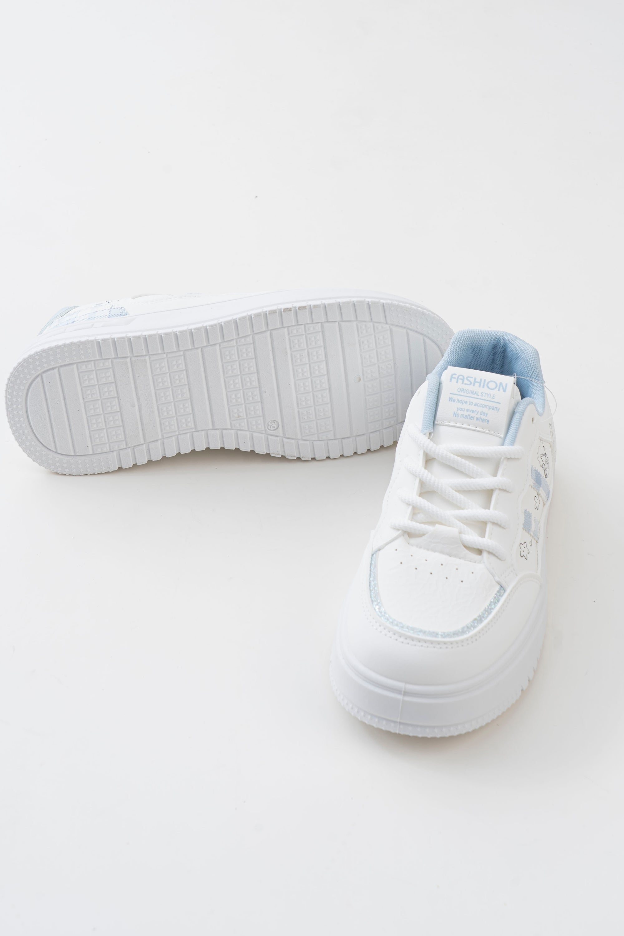 Women's White & Blue Platform Sneakers with Character Prints