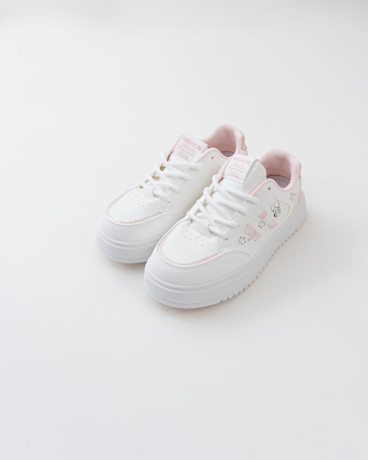 Women's White & Pink Platform Sneakers with Character Prints