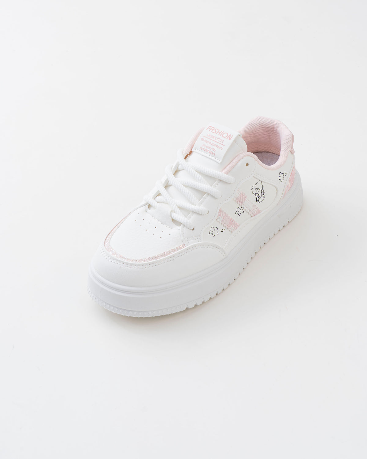 Women's White & Pink Platform Sneakers with Character Prints