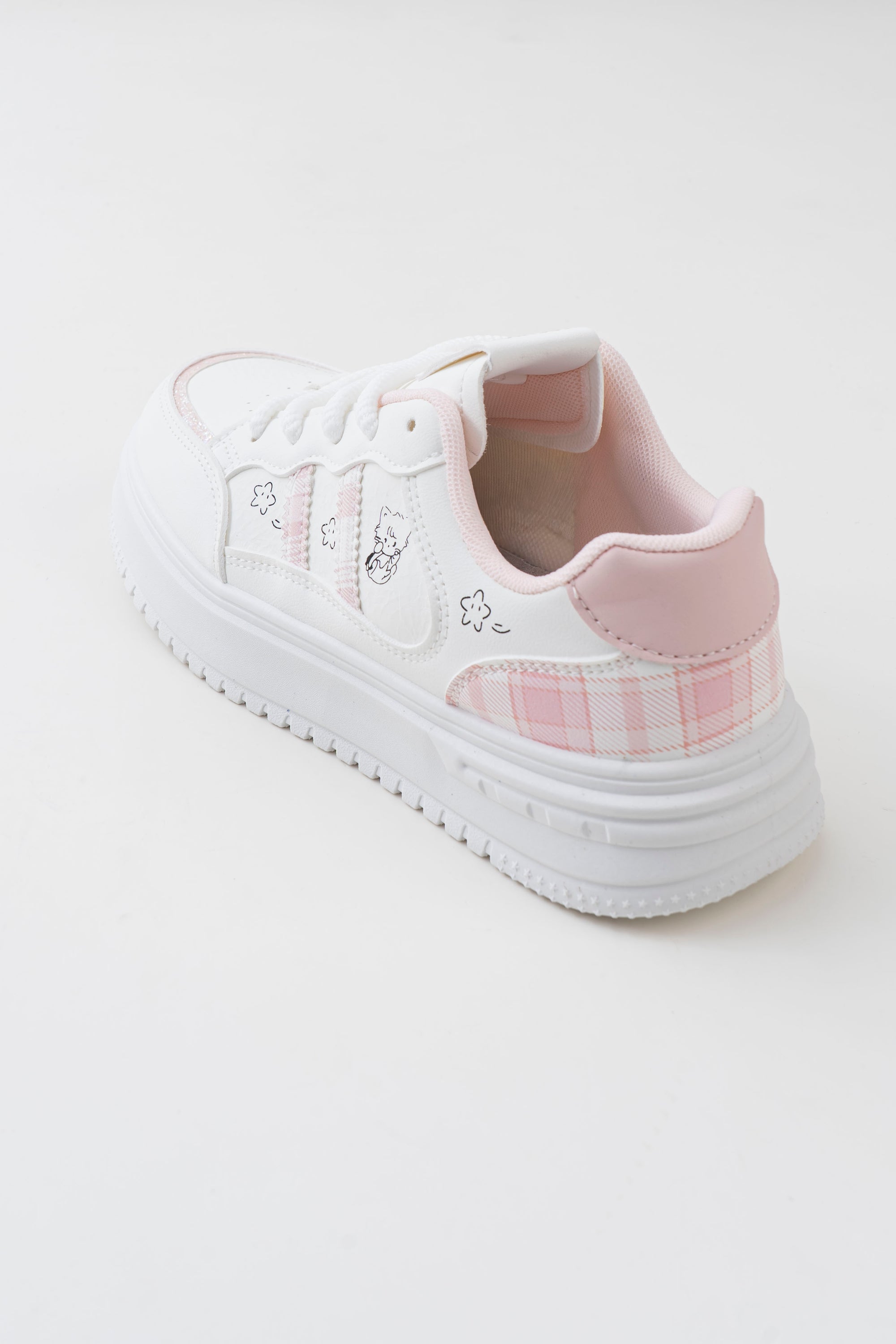 Women's White & Pink Platform Sneakers with Character Prints