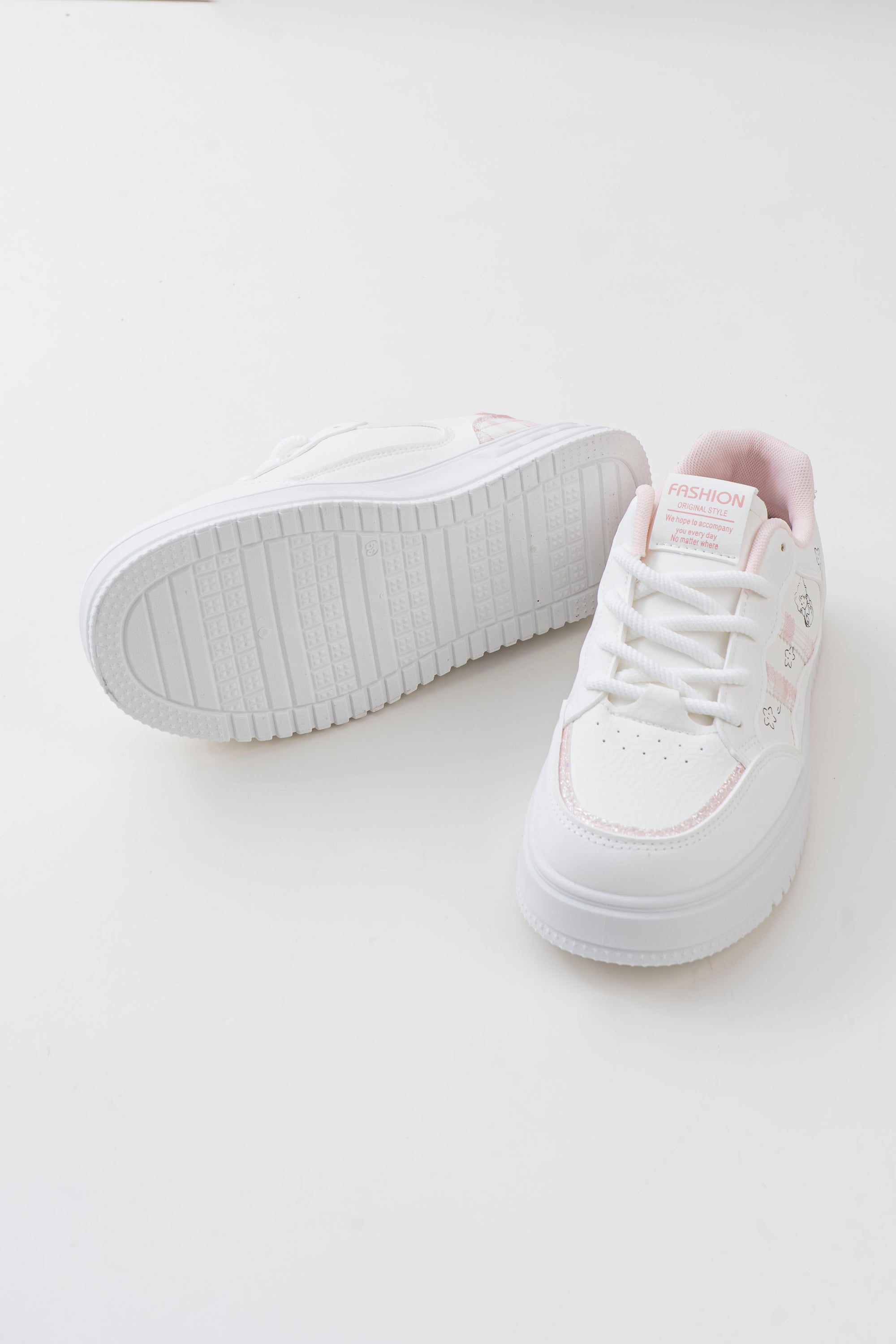 Women's White & Pink Platform Sneakers with Character Prints
