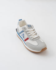 Men's White & Grey Retro Sneakers with Blue & Red Accents