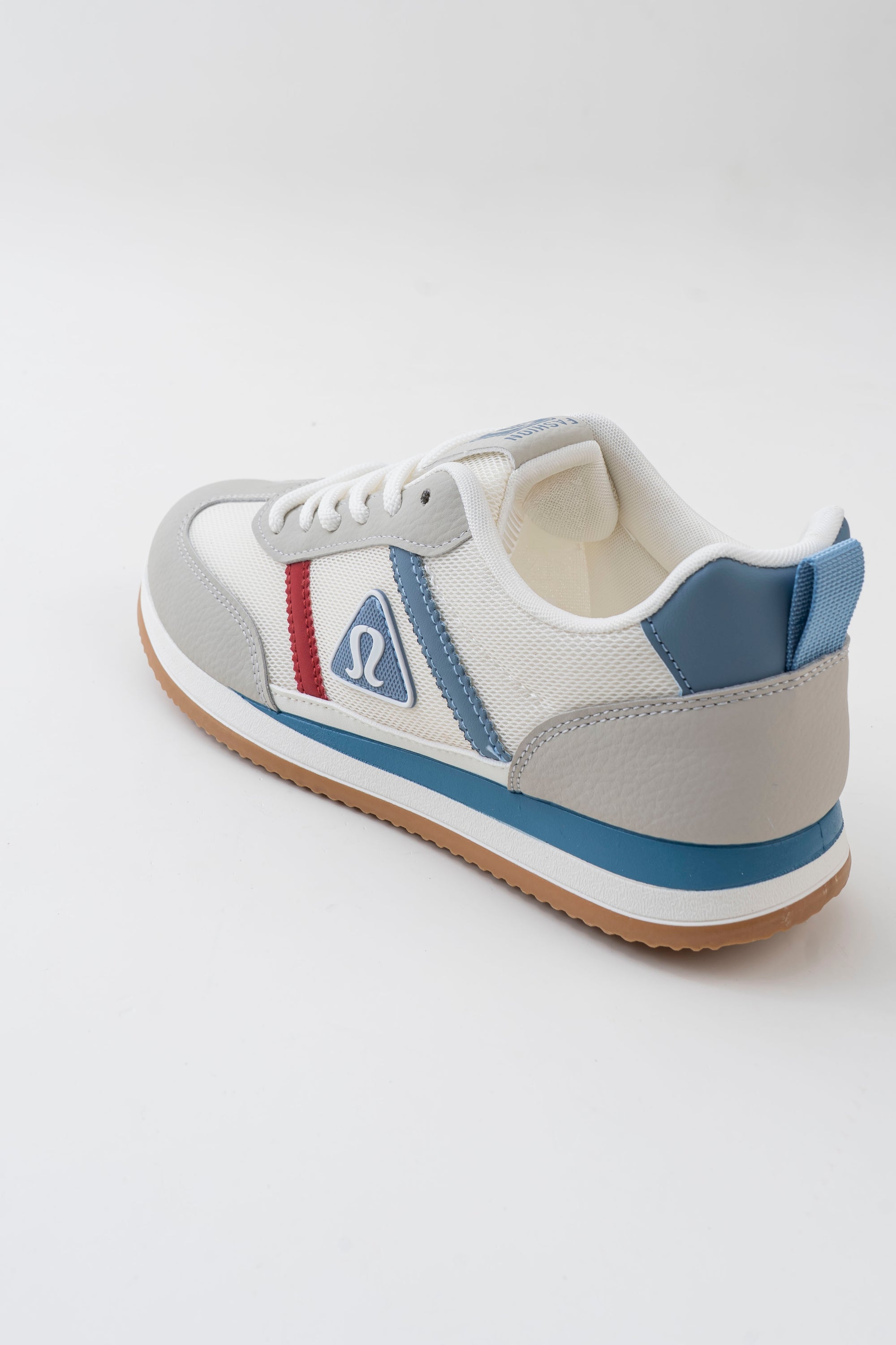Men's White & Grey Retro Sneakers with Blue & Red Accents