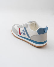 Men's White & Grey Retro Sneakers with Blue & Red Accents