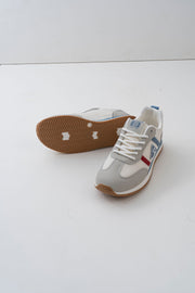 Men's White & Grey Retro Sneakers with Blue & Red Accents