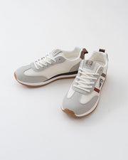 Men's White & Grey Retro Sneakers with Brown Side Stripes