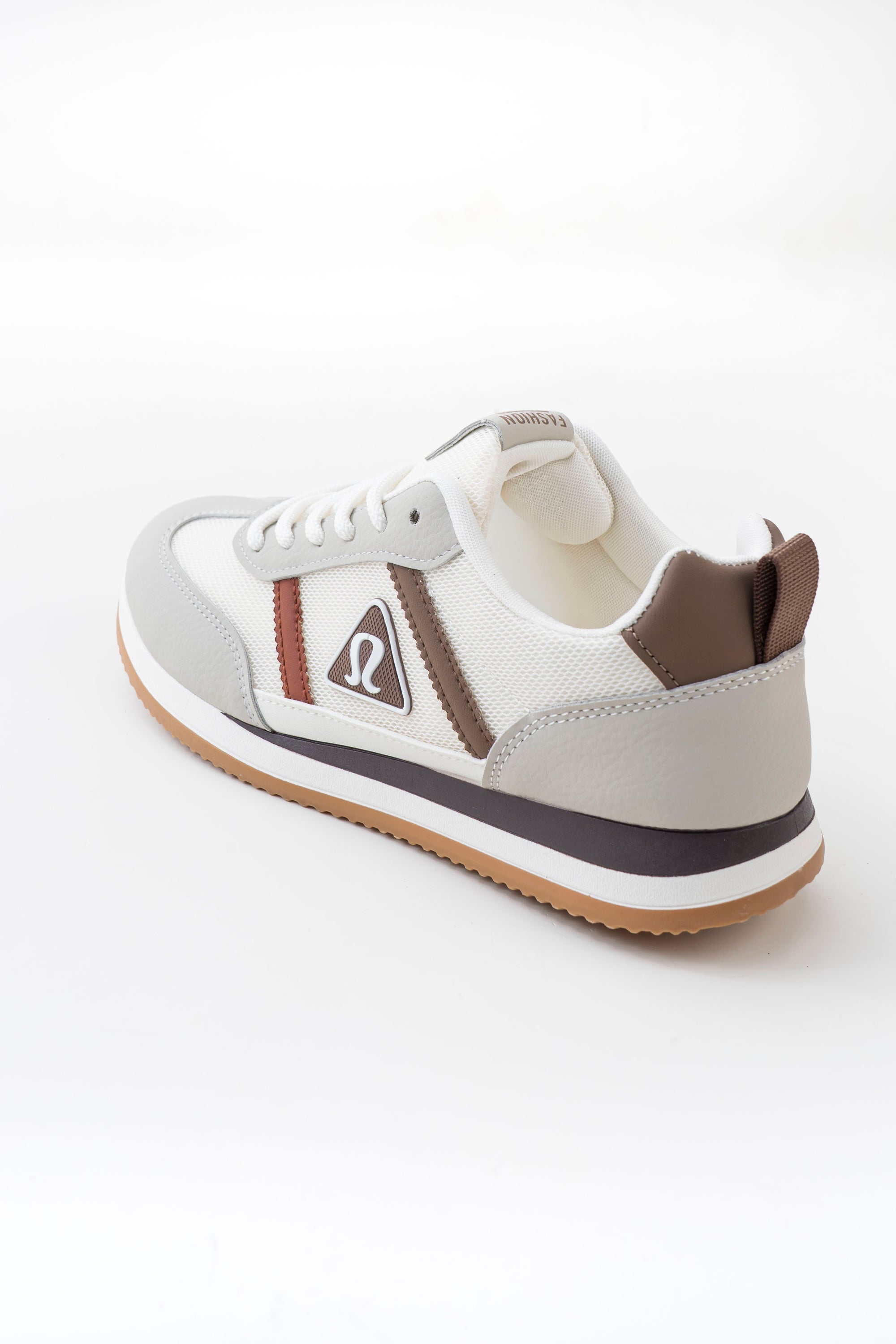 Men's White & Grey Retro Sneakers with Brown Side Stripes