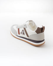 Men's White & Grey Retro Sneakers with Brown Side Stripes