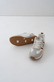 Men's White & Grey Retro Sneakers with Brown Side Stripes