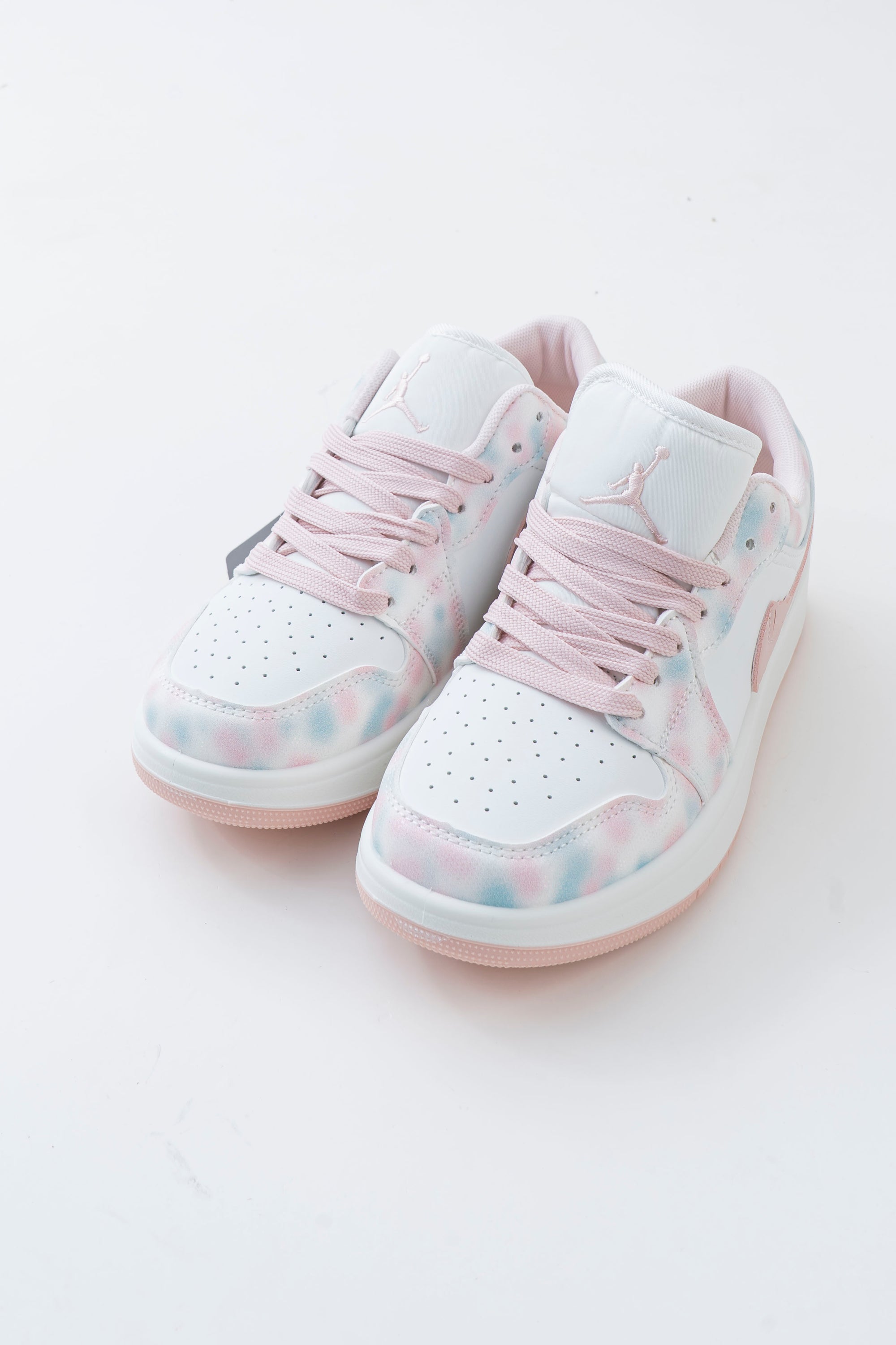 Women's White & Pastel Pink Lace-Up Sneakers