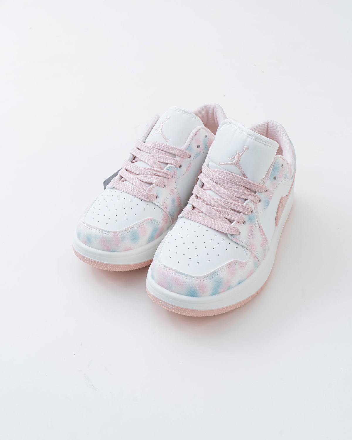Women's White & Pastel Pink Lace-Up Sneakers