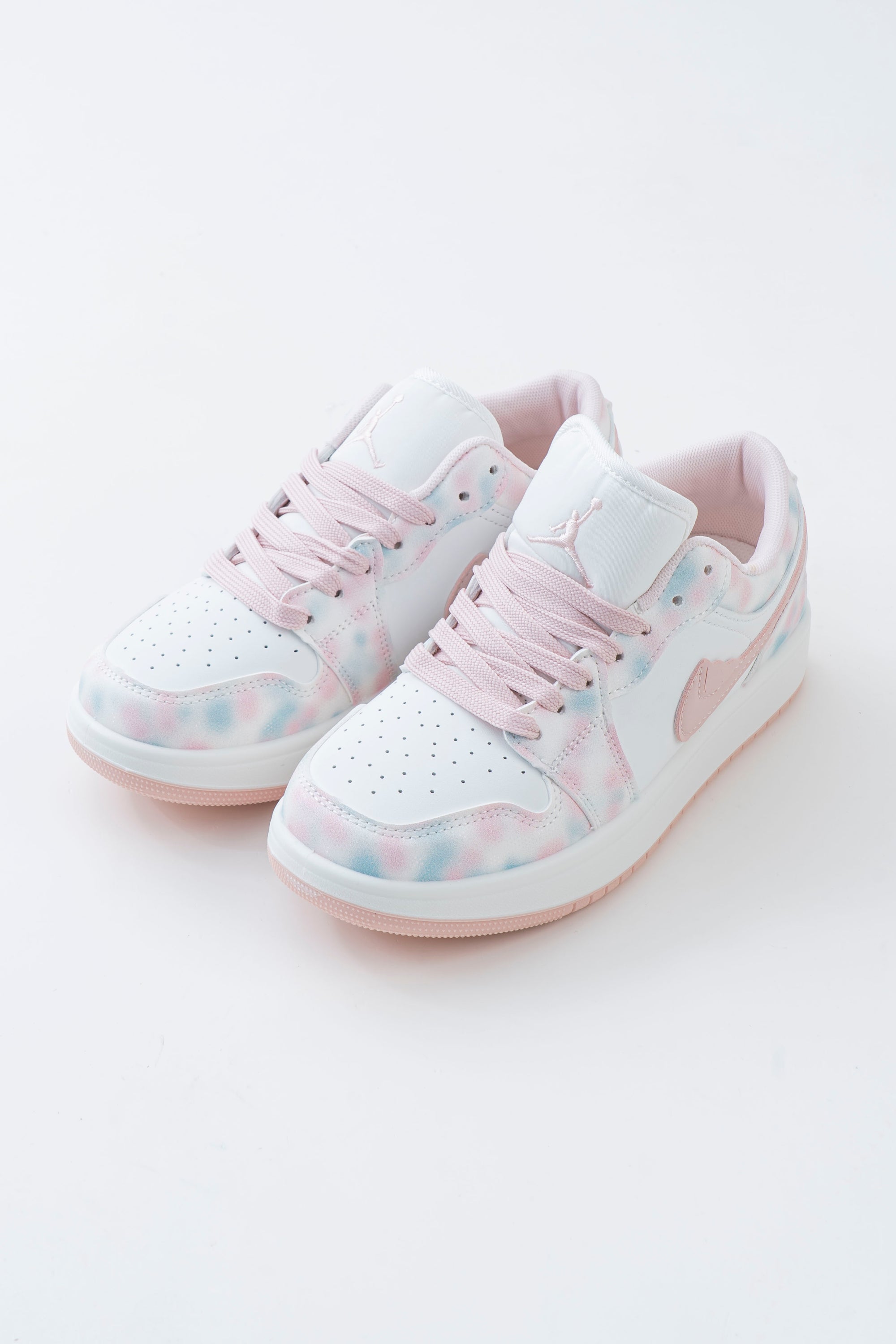 Women's White & Pastel Pink Lace-Up Sneakers