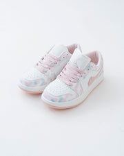 Women's White & Pastel Pink Lace-Up Sneakers