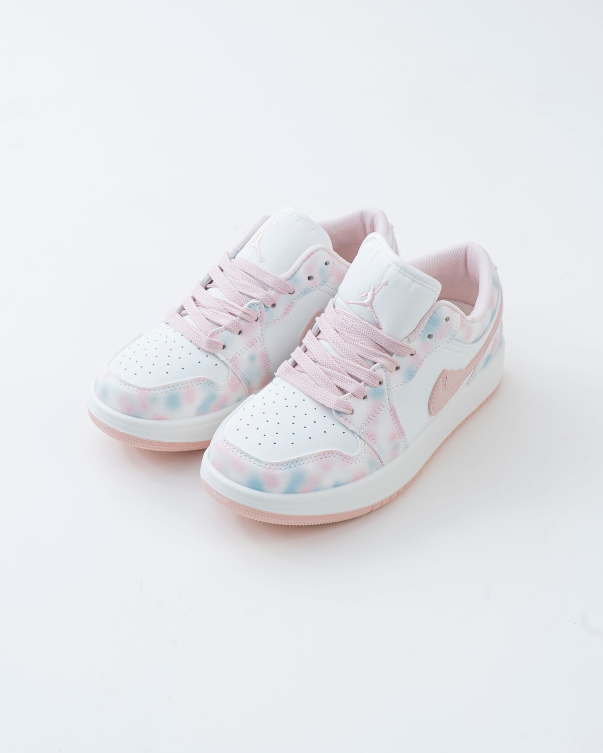 Women's White & Pastel Pink Lace-Up Sneakers