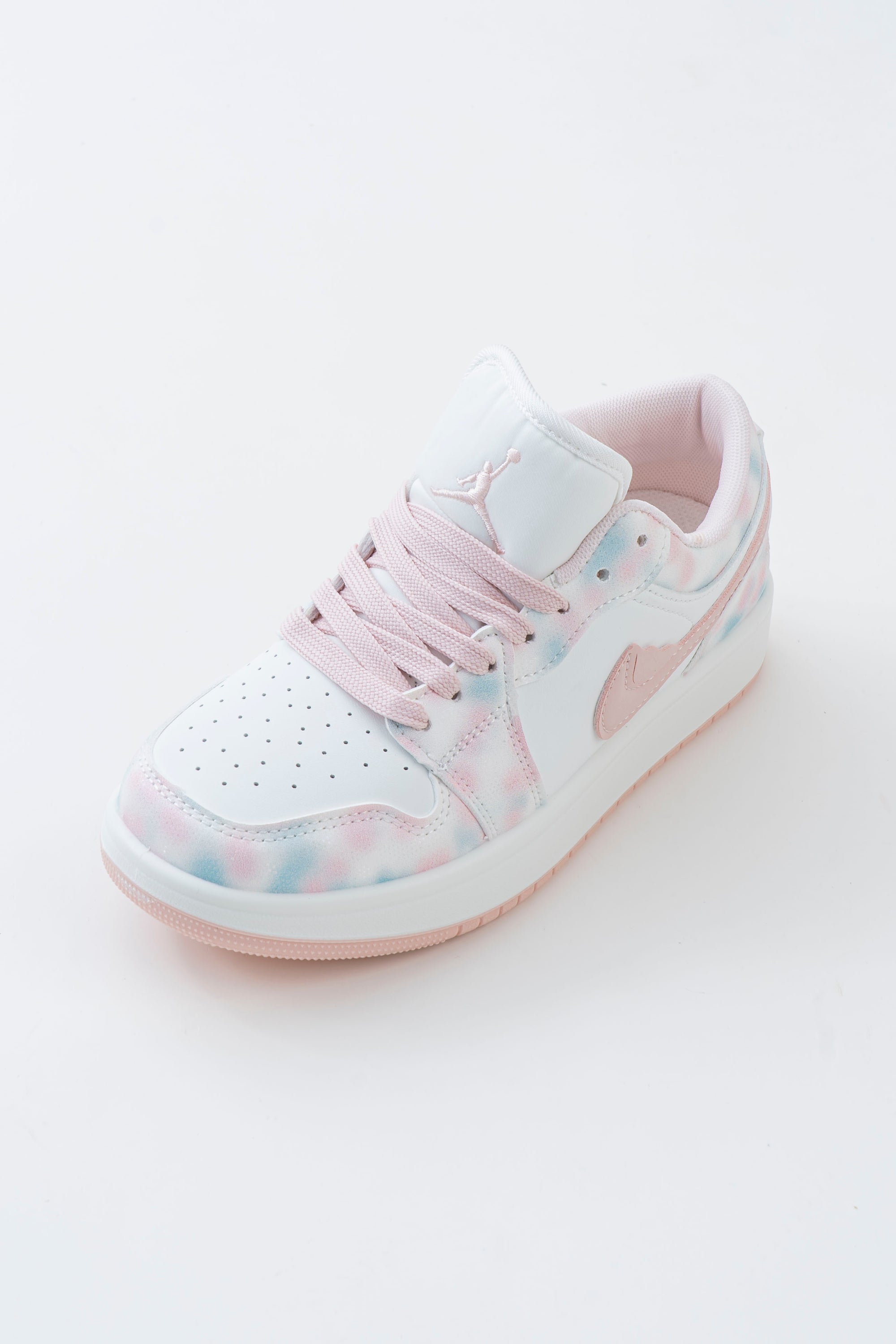 Women's White & Pastel Pink Lace-Up Sneakers