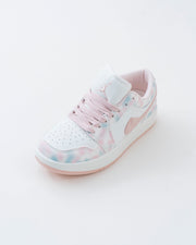 Women's White & Pastel Pink Lace-Up Sneakers