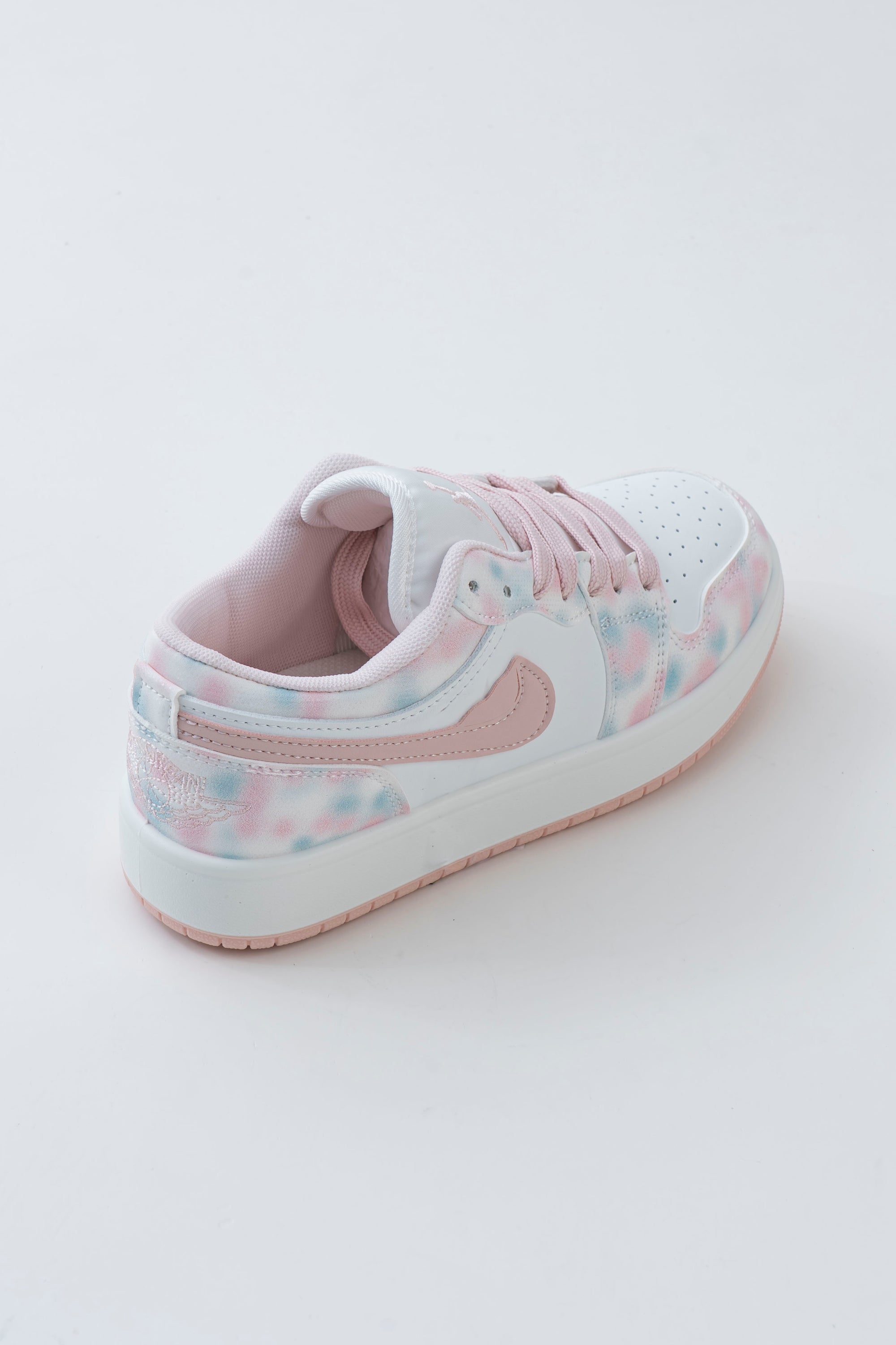 Women's White & Pastel Pink Lace-Up Sneakers