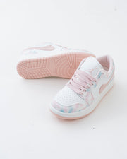 Women's White & Pastel Pink Lace-Up Sneakers