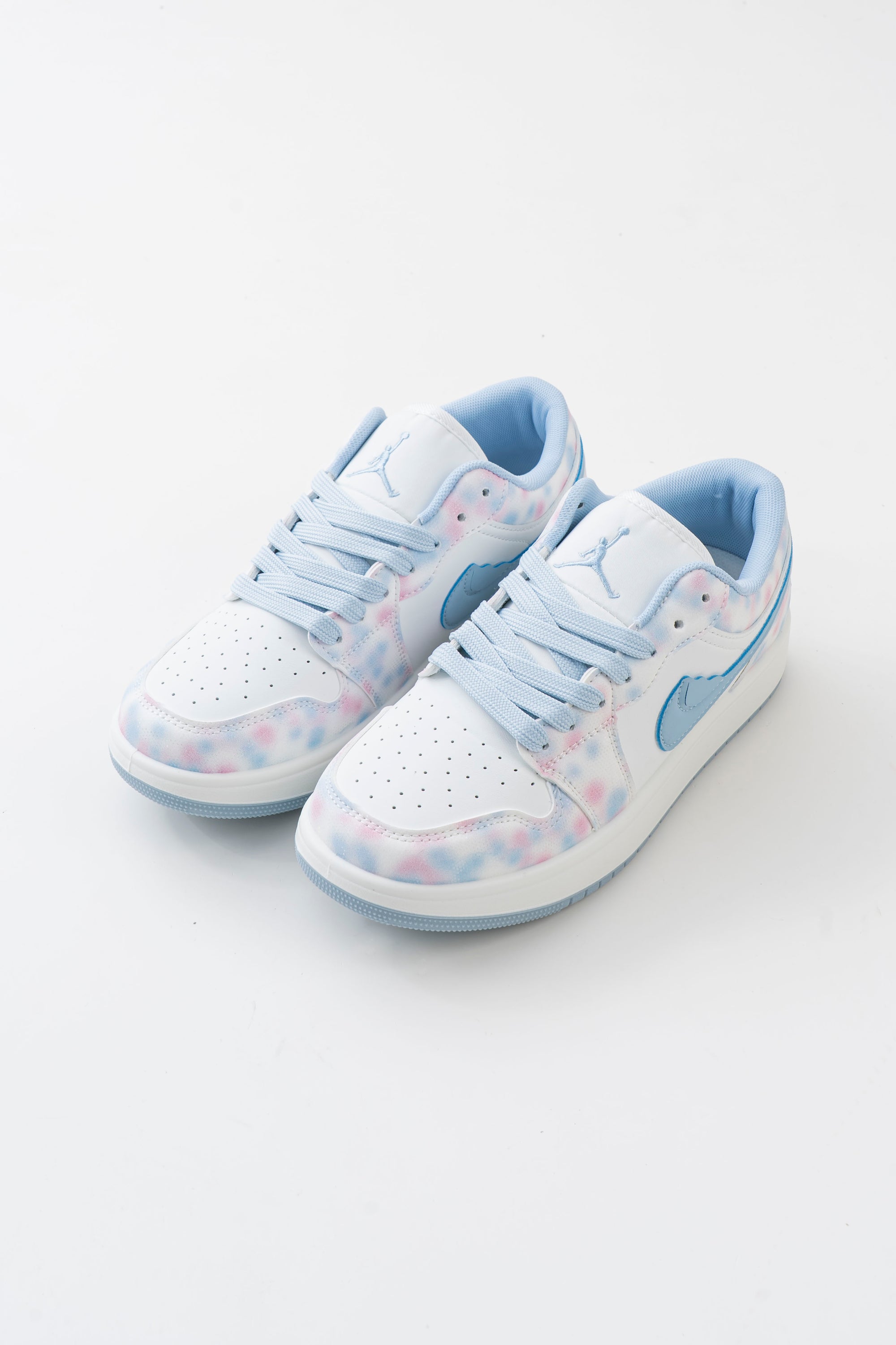 Women's White & Pastel Blue Lace-Up Sneakers