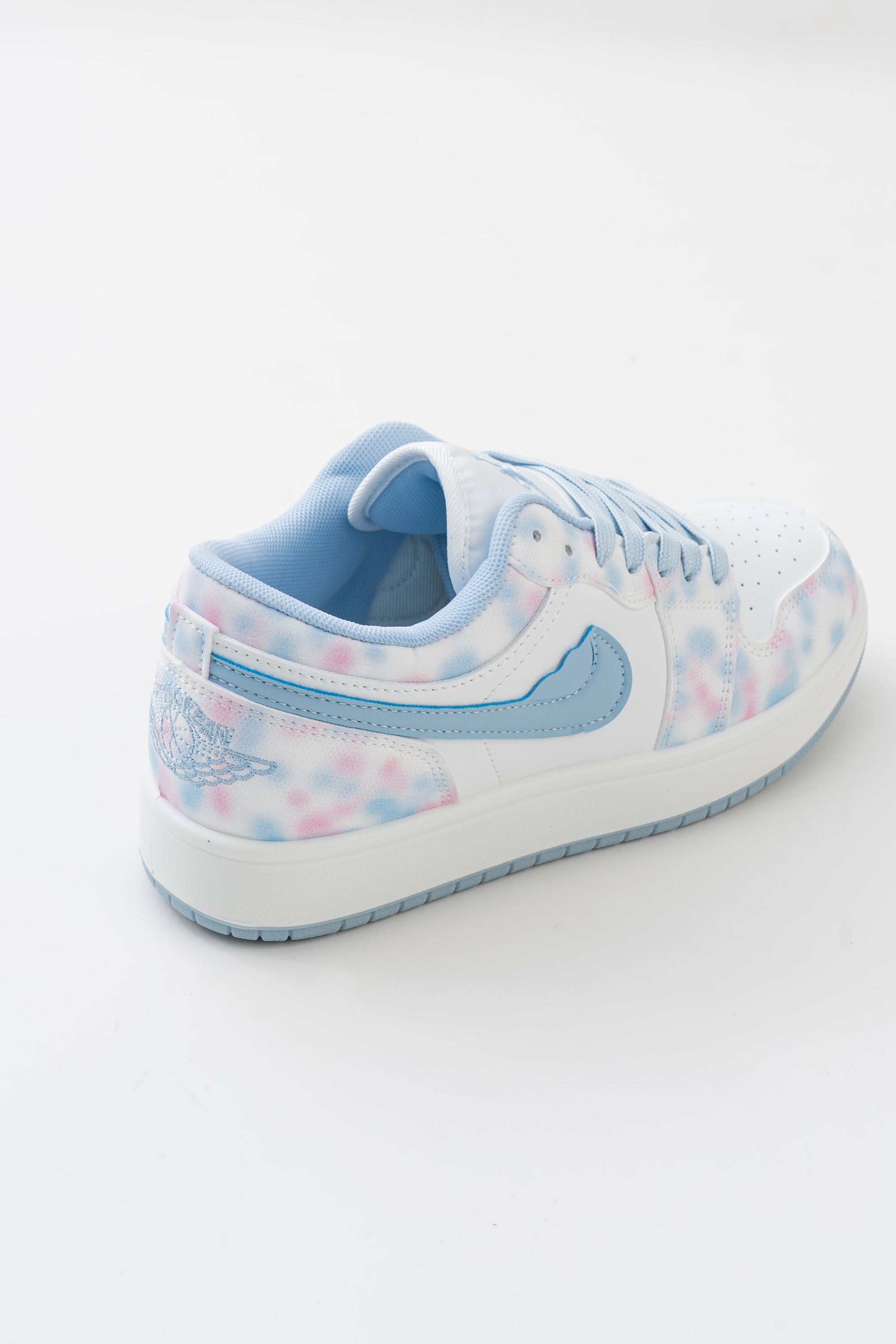 Women's White & Pastel Blue Lace-Up Sneakers