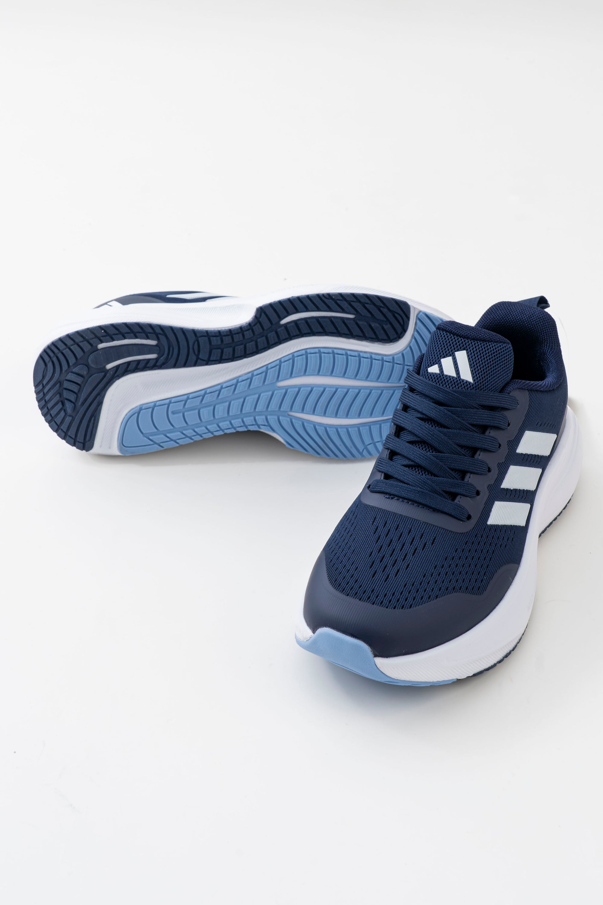 Men's Navy Mesh Lace-Up Sneakers with White Side Stripes