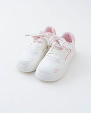 Women's White & Pink Platform Sneakers with Ribbon Bows