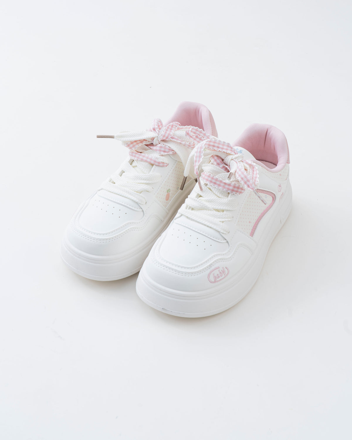 Women's White & Pink Platform Sneakers with Ribbon Bows