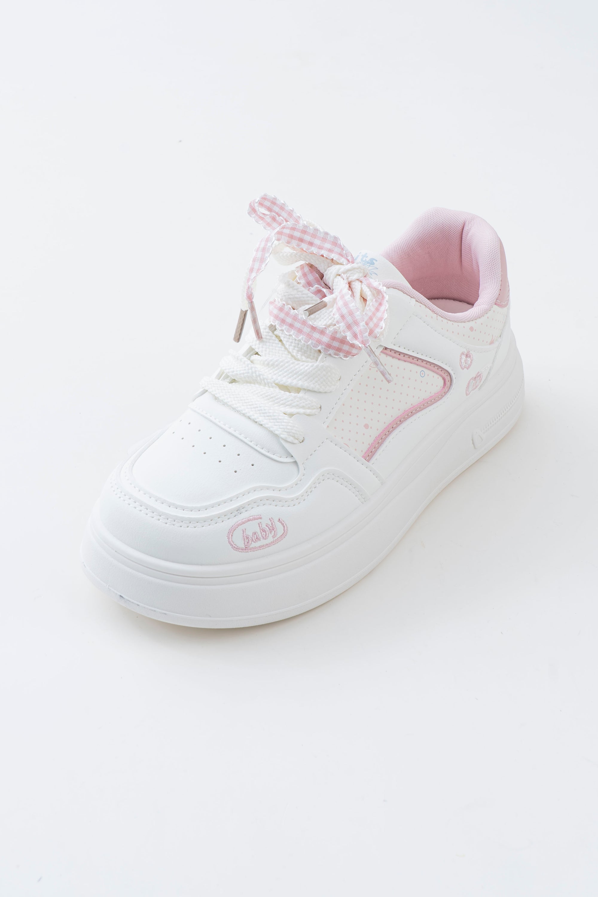 Women's White & Pink Platform Sneakers with Ribbon Bows