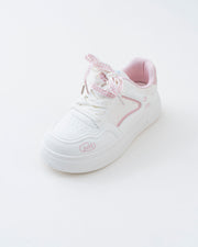 Women's White & Pink Platform Sneakers with Ribbon Bows