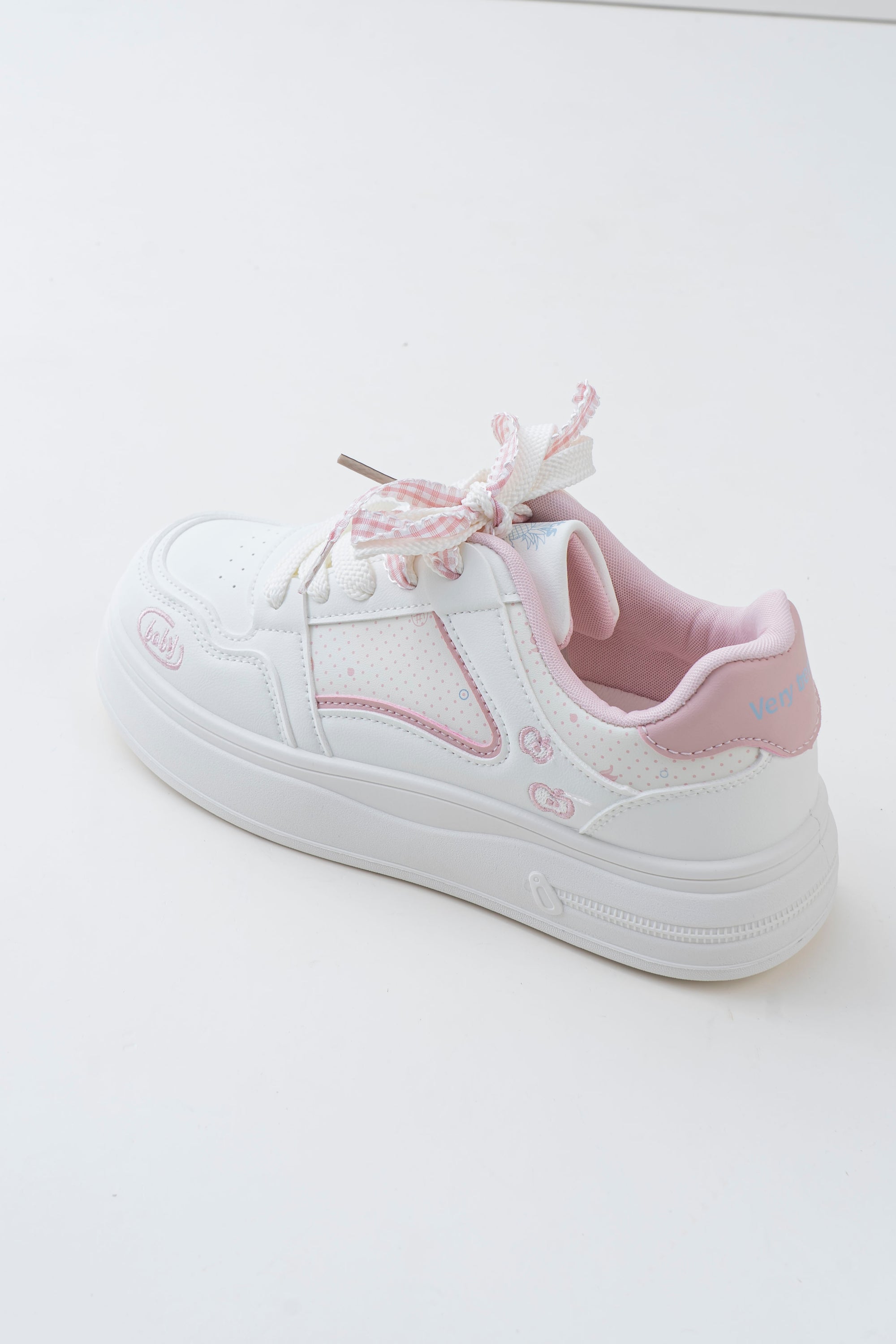 Women's White & Pink Platform Sneakers with Ribbon Bows