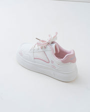 Women's White & Pink Platform Sneakers with Ribbon Bows