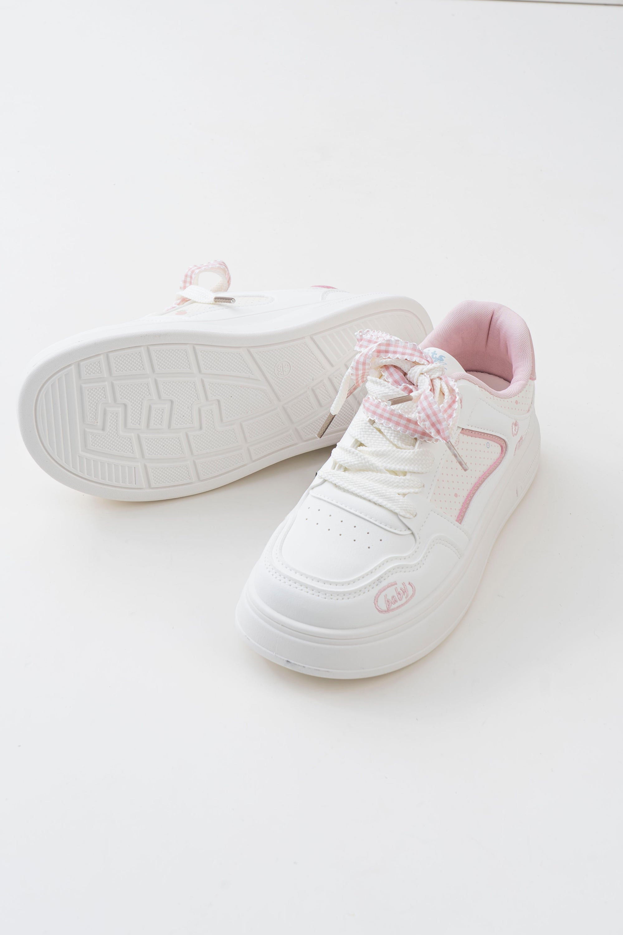 Women's White & Pink Platform Sneakers with Ribbon Bows