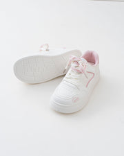 Women's White & Pink Platform Sneakers with Ribbon Bows