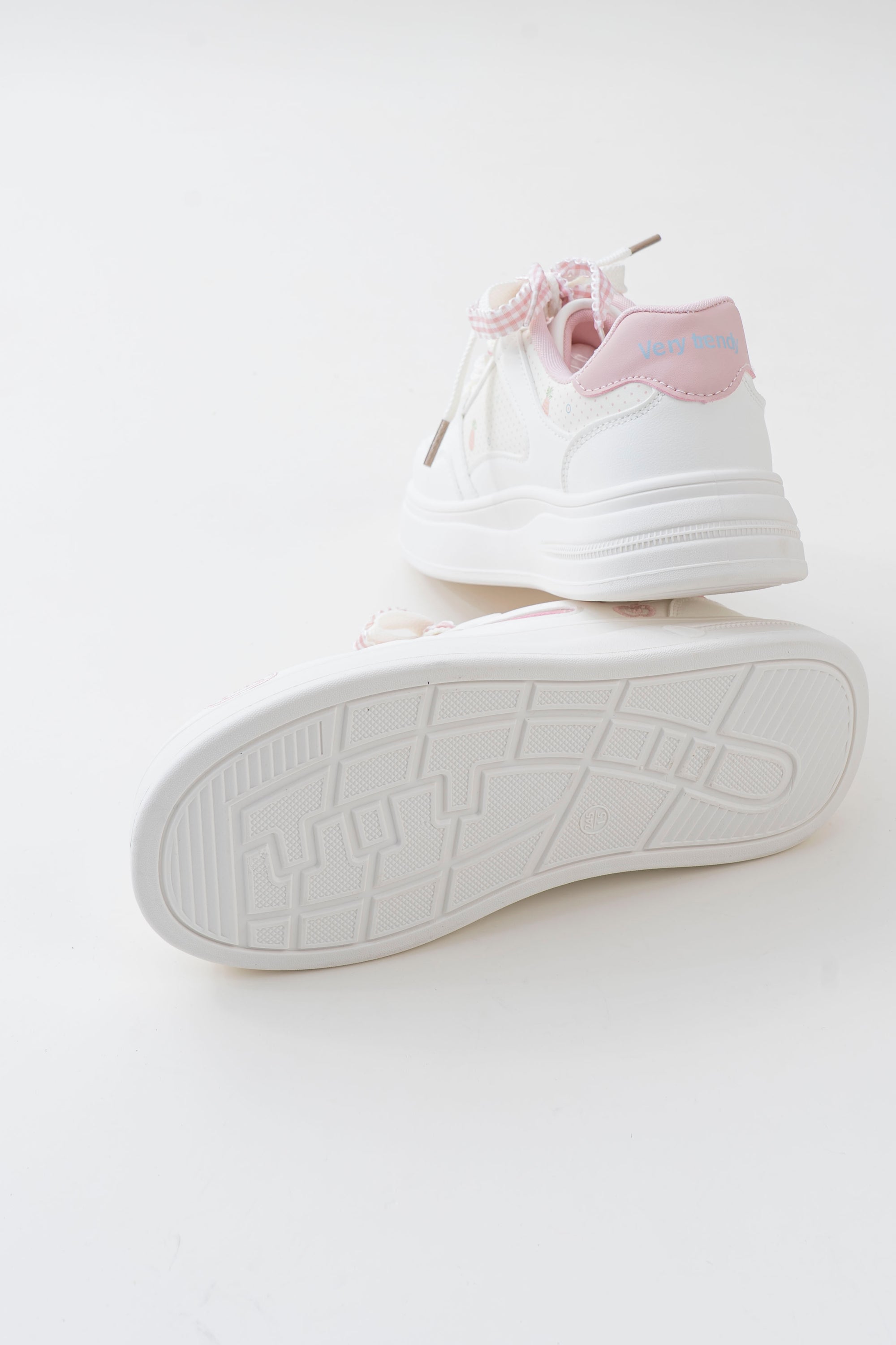 Women's White & Pink Platform Sneakers with Ribbon Bows