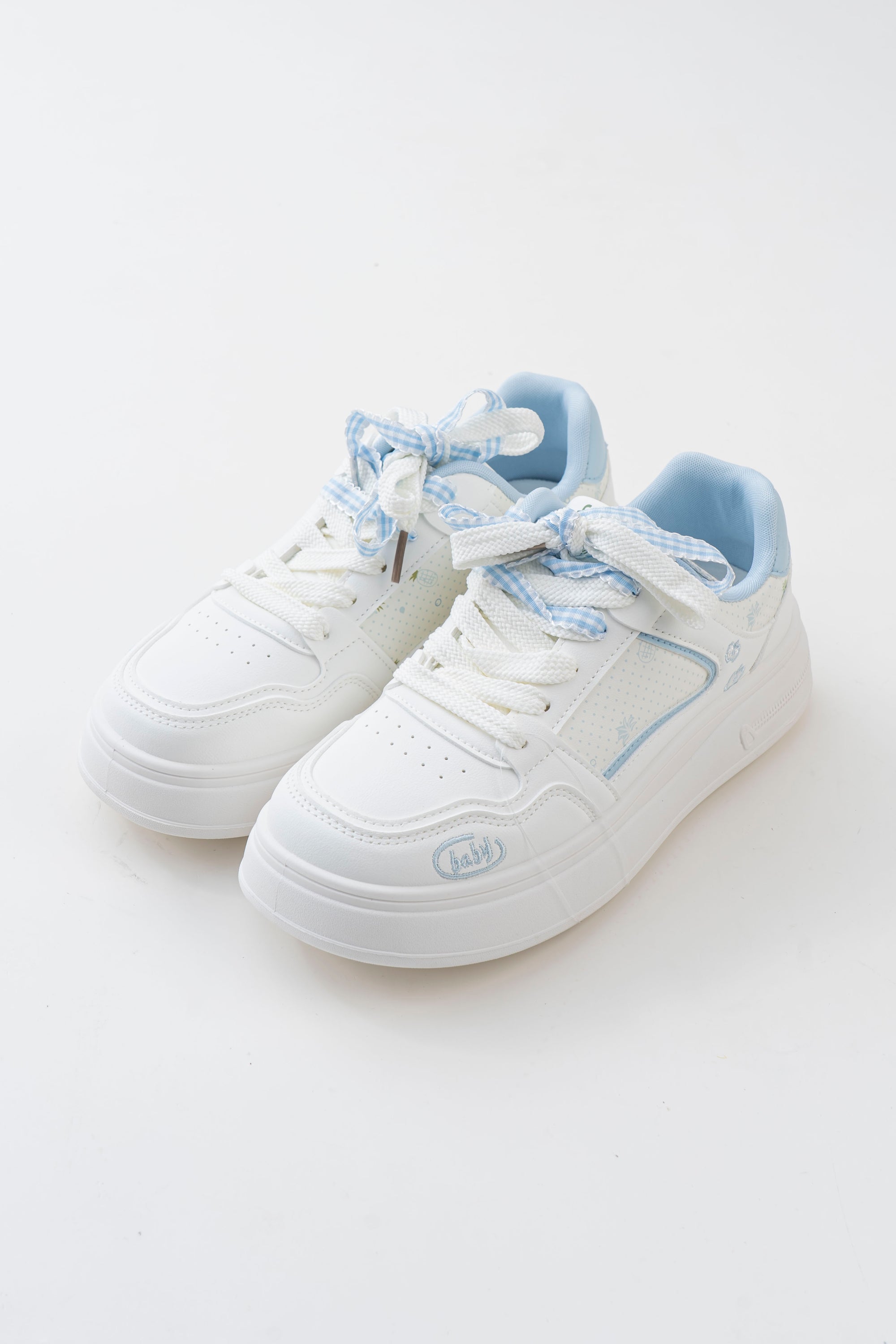 Women's White & Blue Platform Sneakers with Ribbon Bows