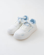 Women's White & Blue Platform Sneakers with Ribbon Bows