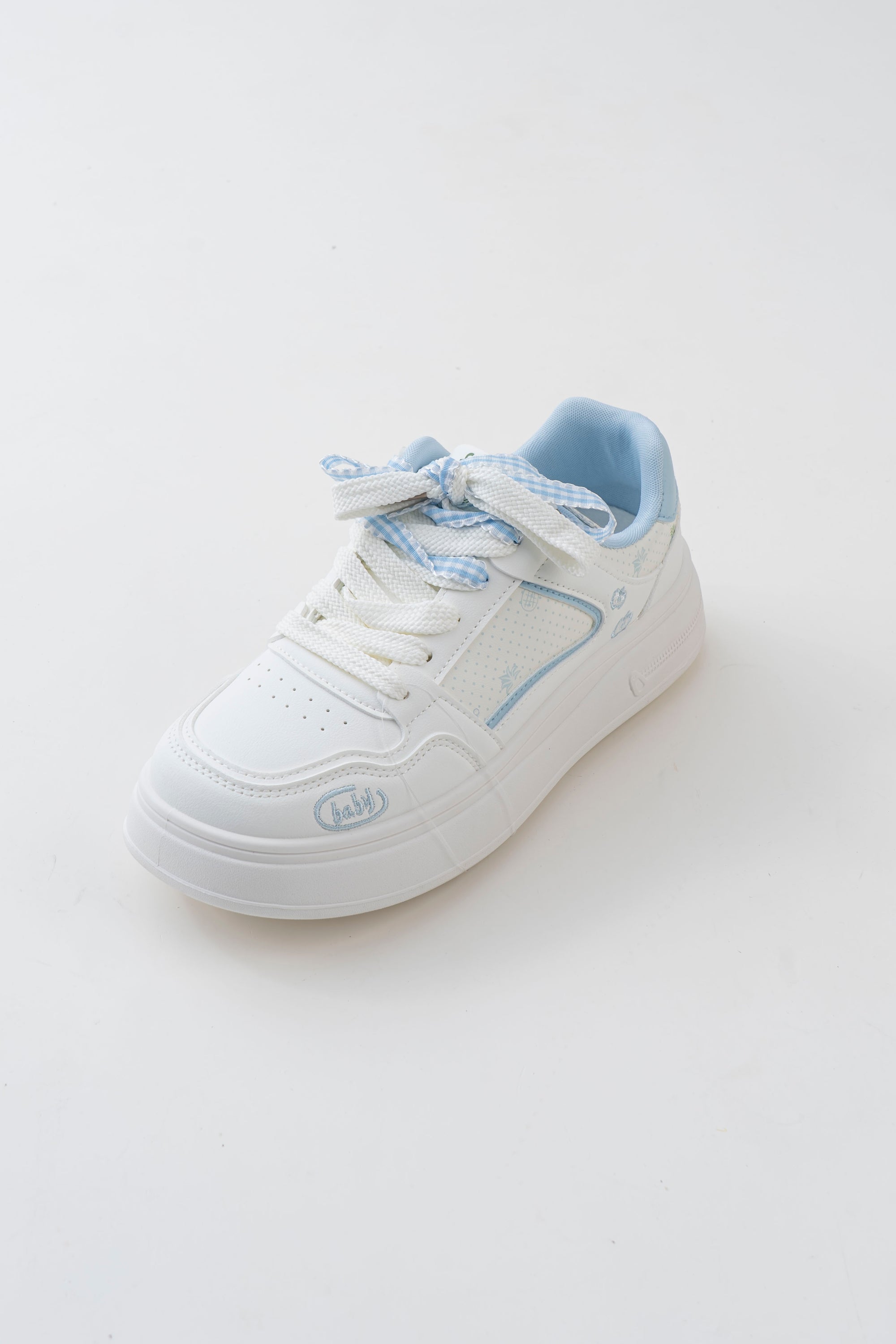 Women's White & Blue Platform Sneakers with Ribbon Bows