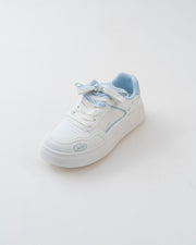 Women's White & Blue Platform Sneakers with Ribbon Bows