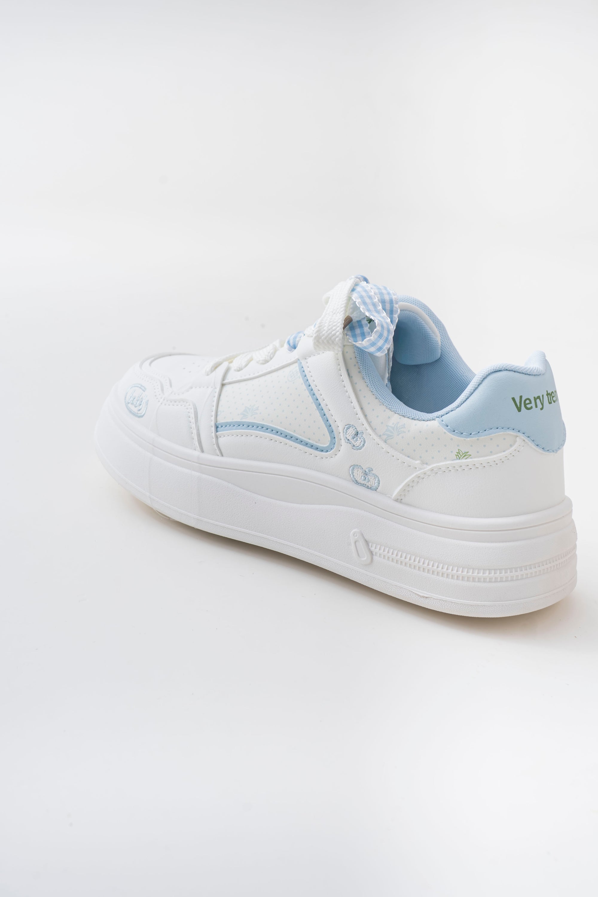 Women's White & Blue Platform Sneakers with Ribbon Bows