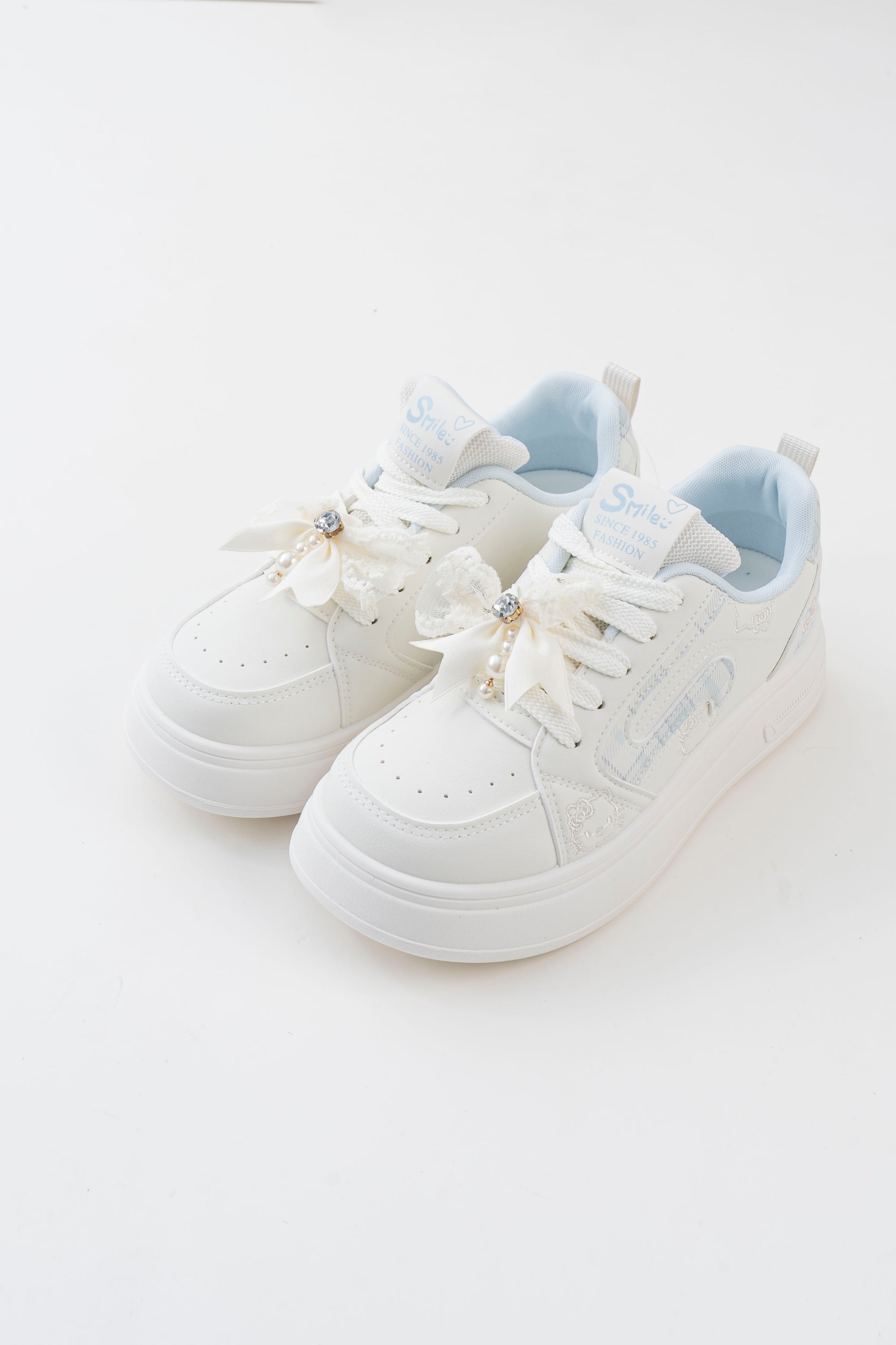 Women's White Platform Sneakers with Bow Detail