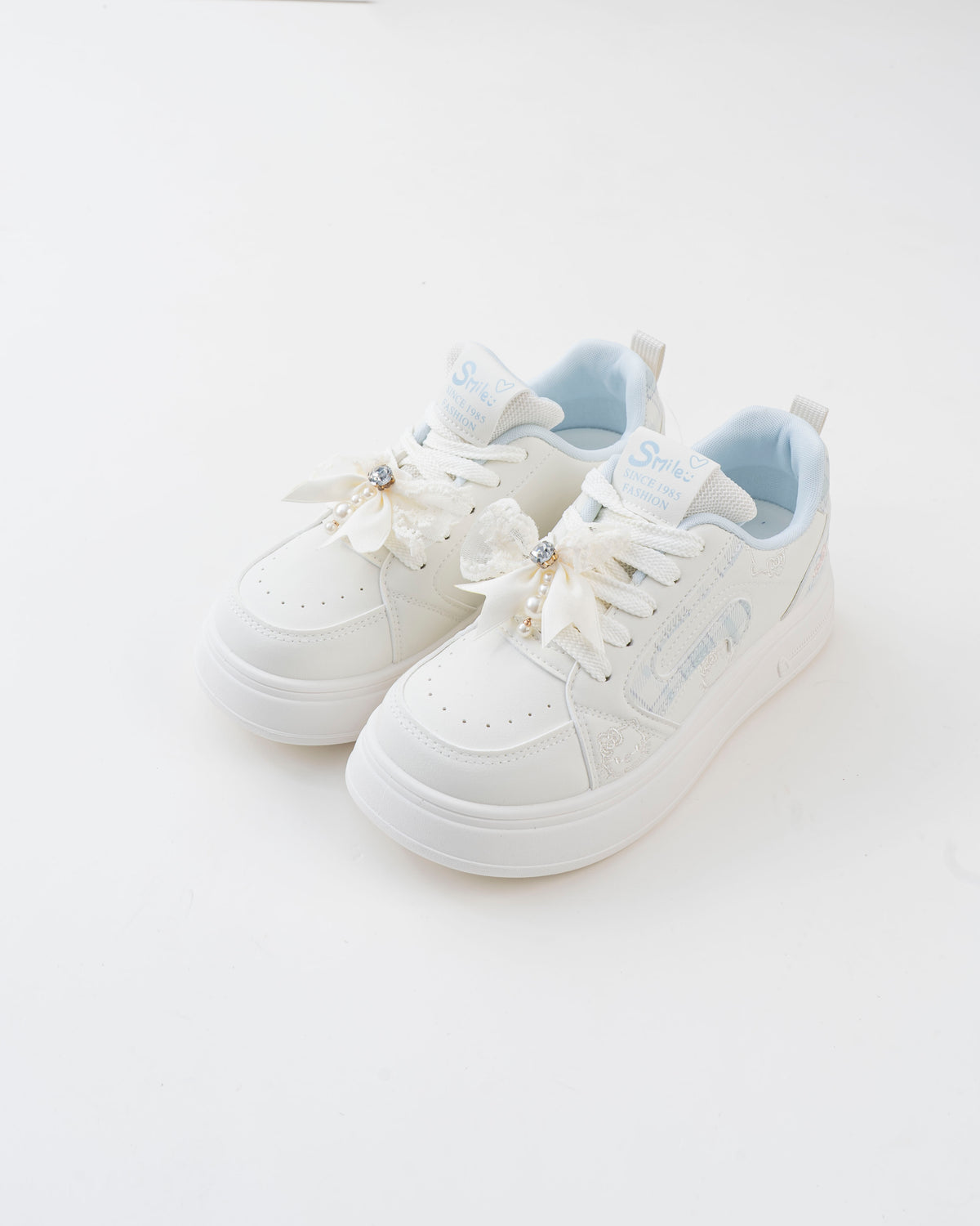 Women's White Platform Sneakers with Bow Detail