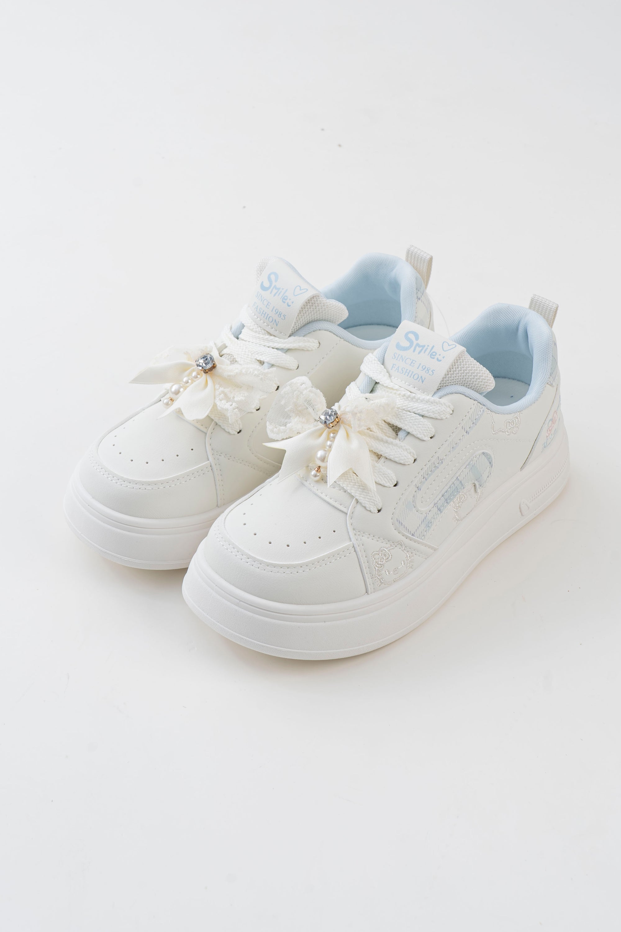 Women's White Platform Sneakers with Bow Detail