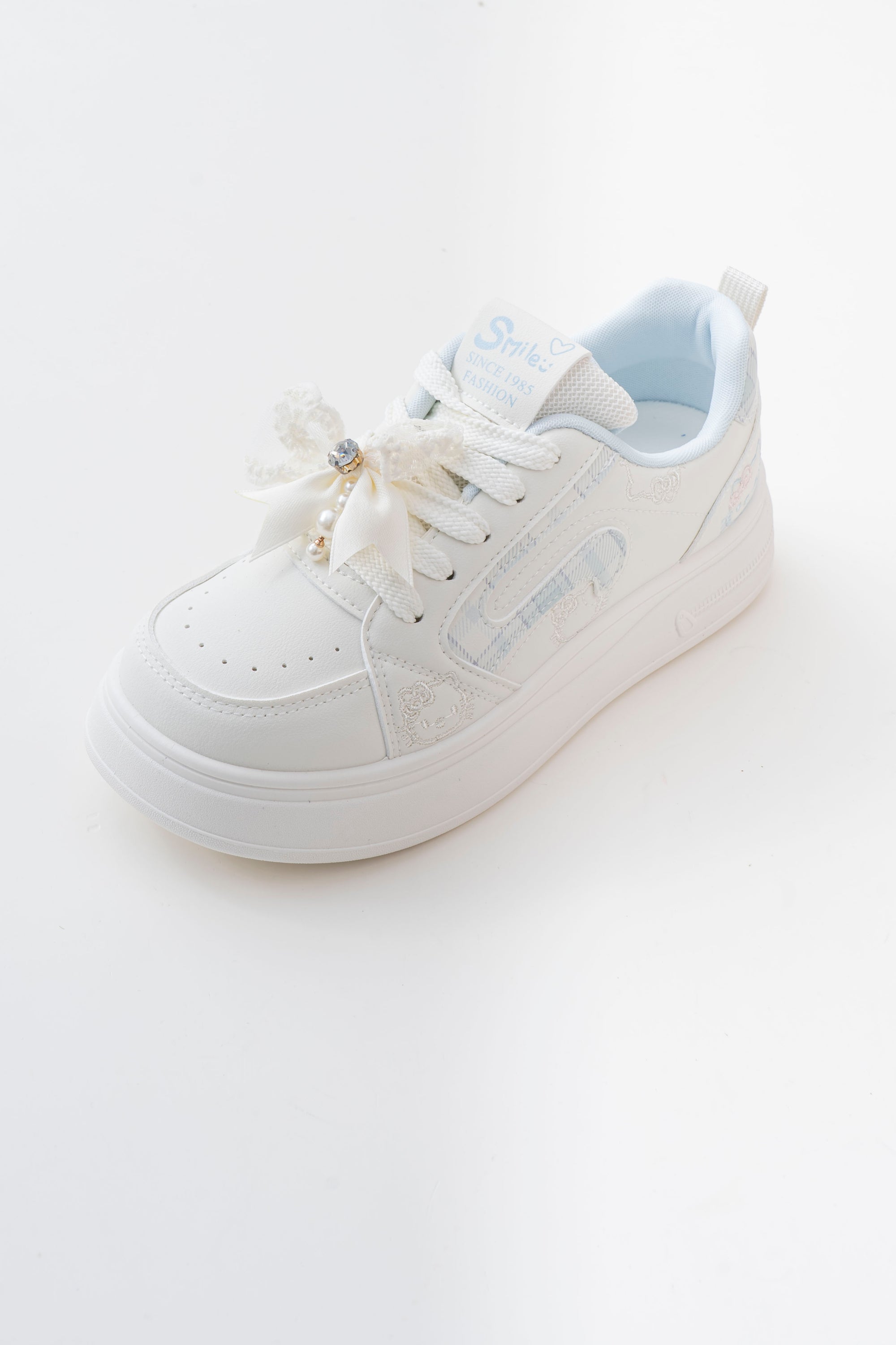 Women's White Platform Sneakers with Bow Detail