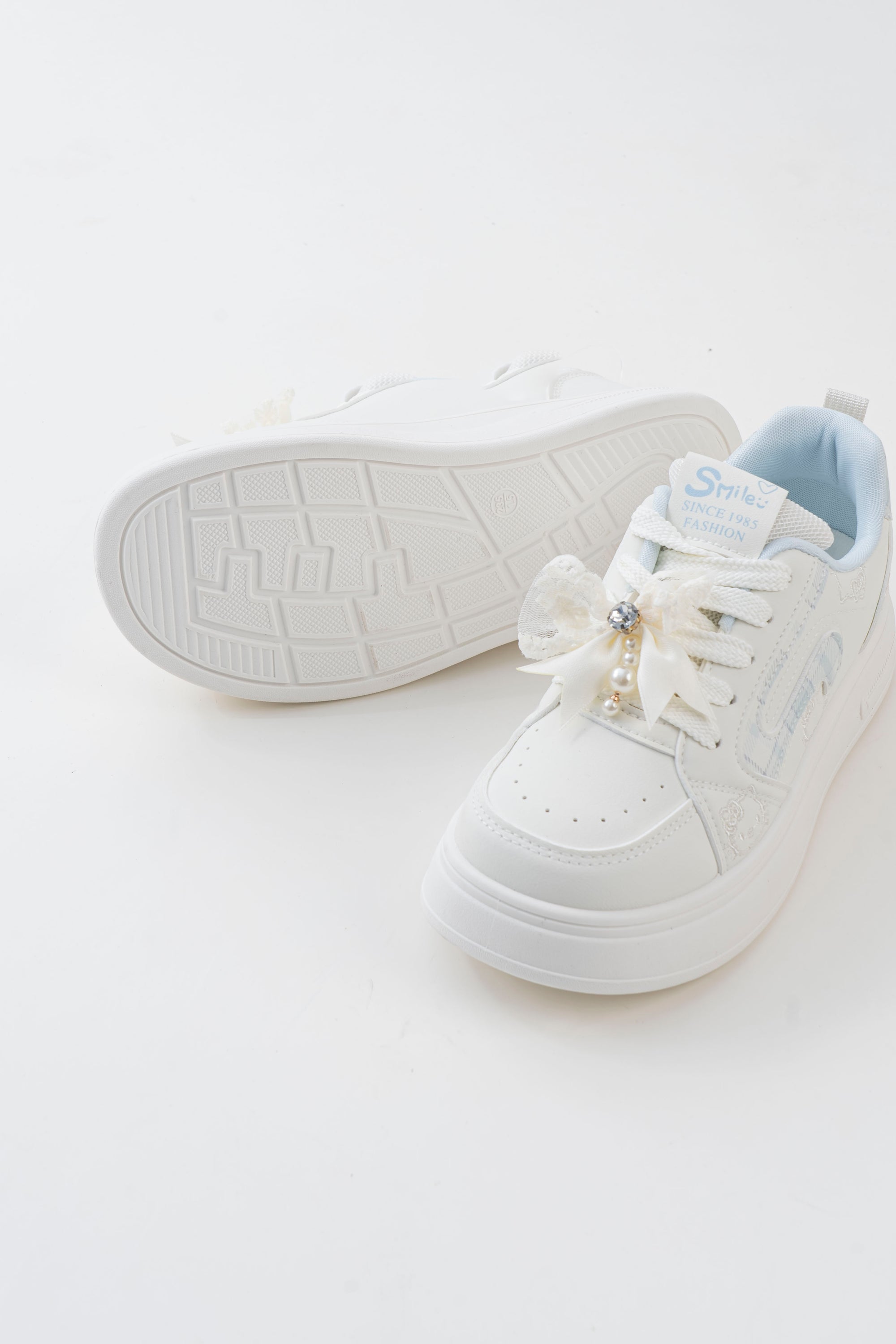 Women's White Platform Sneakers with Bow Detail