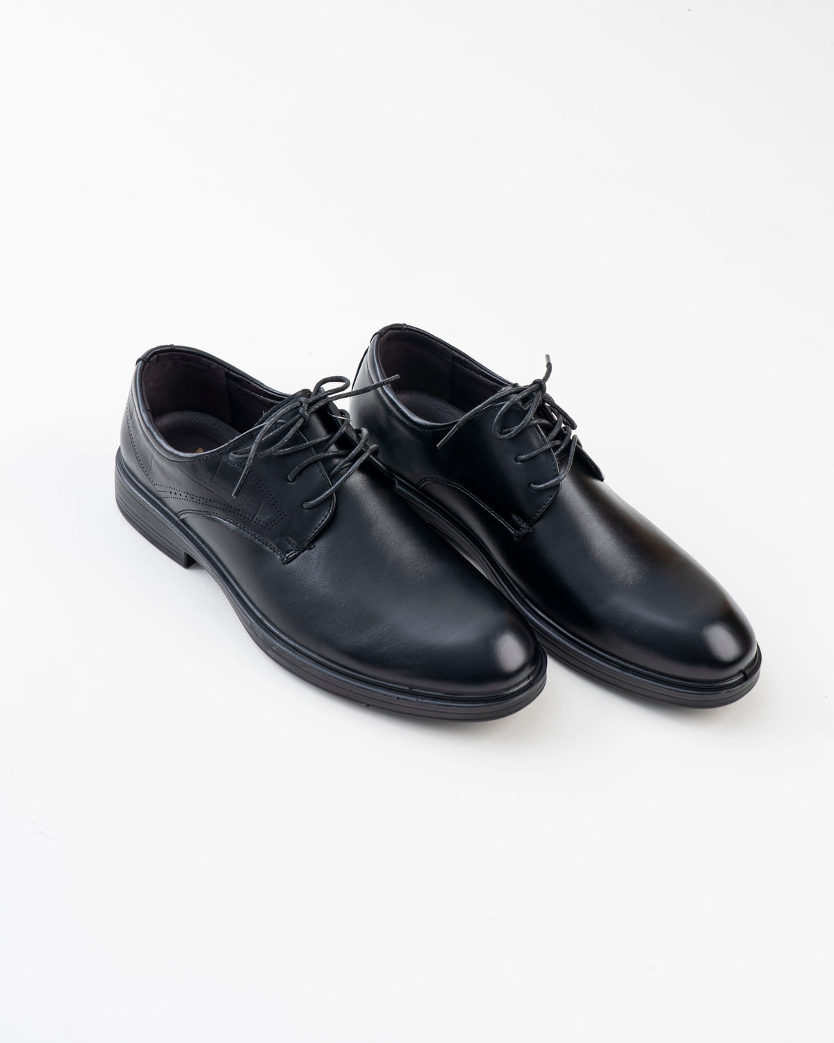 Pair of men's black plain-toe lace-up formal shoes