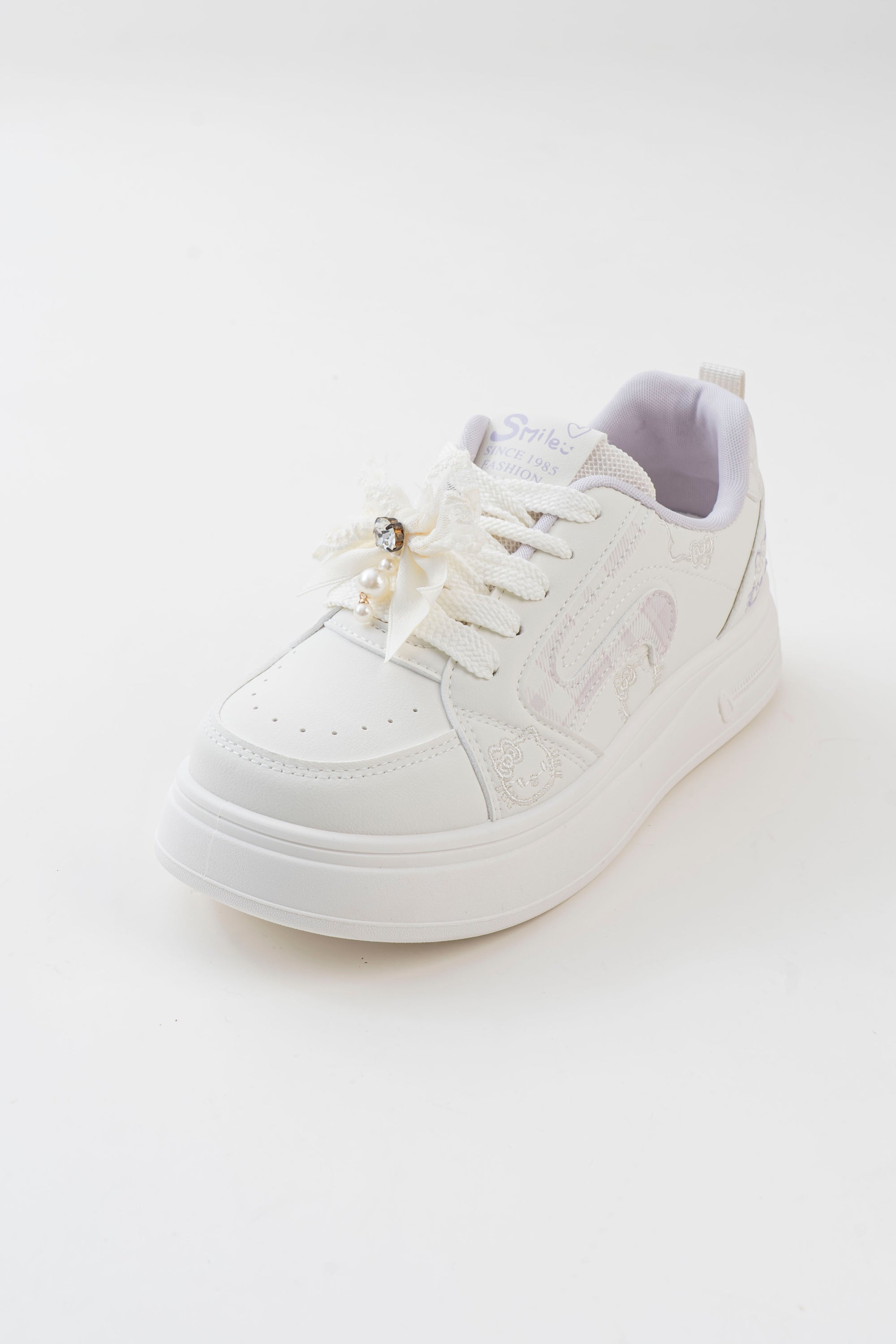 Women's White & Purple Bow Platform Sneakers
