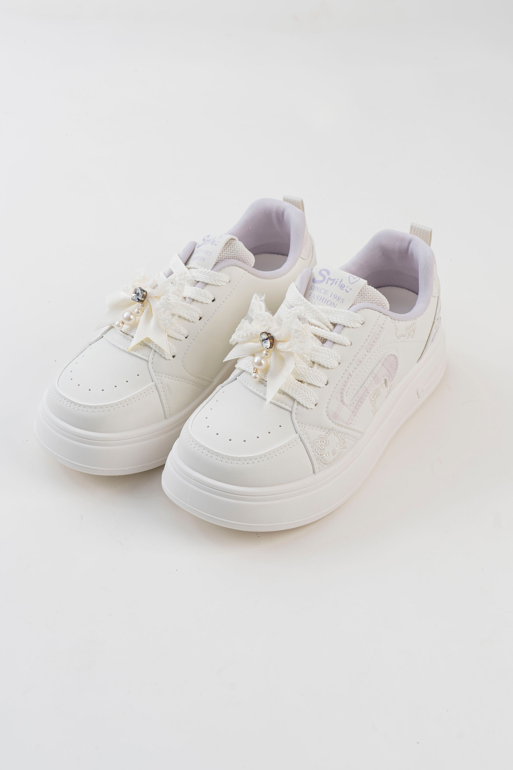 Women's White & Purple Bow Platform Sneakers