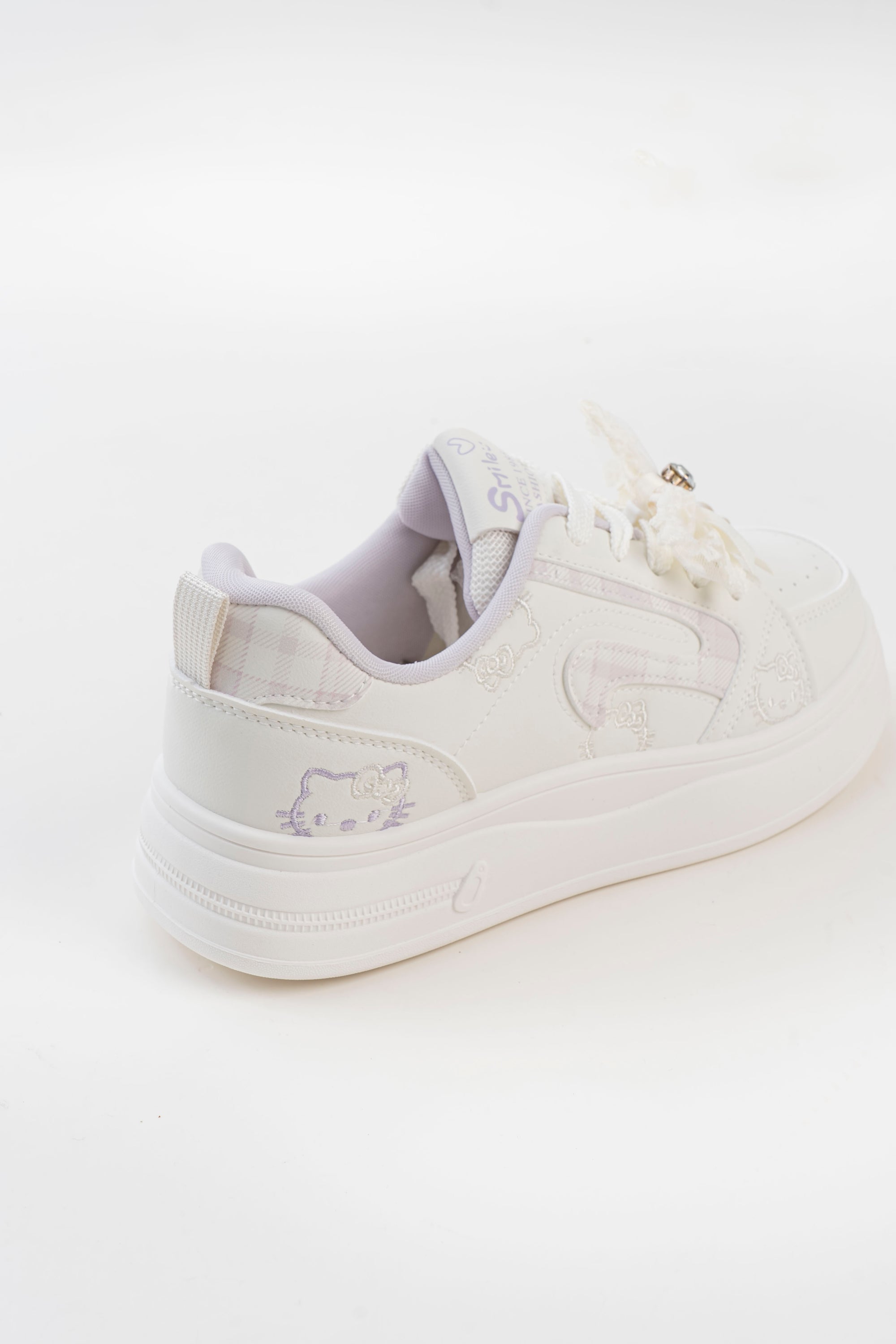 Women's White & Purple Bow Platform Sneakers