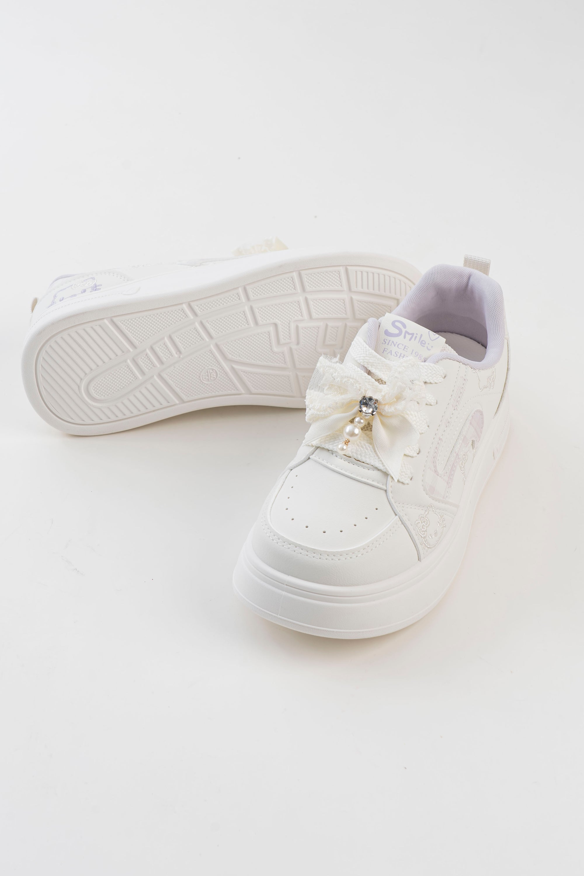 Women's White & Purple Bow Platform Sneakers