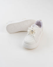 Women's White & Purple Bow Platform Sneakers